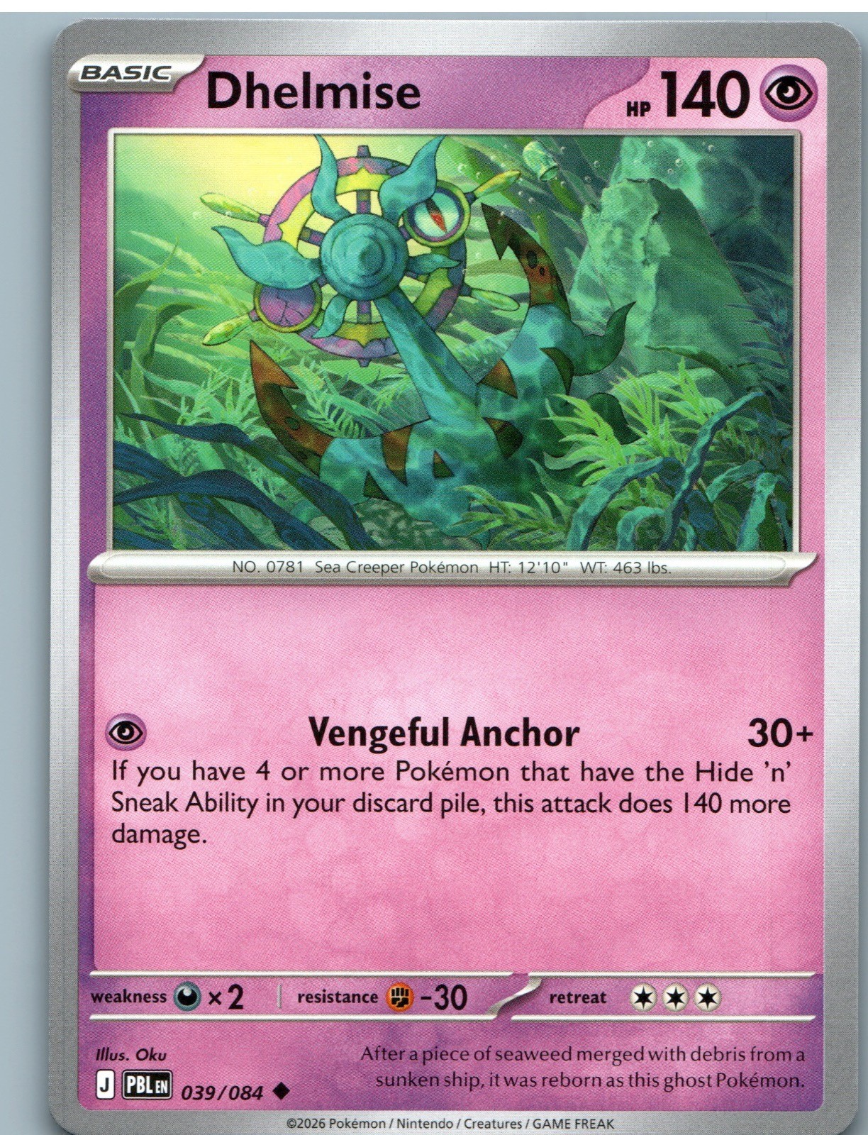 Dhelmise 039/084 Pokemon nero pece non comune quasi come nuovo