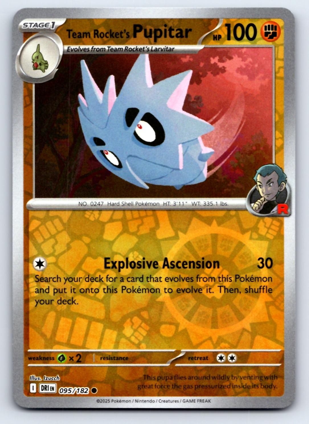TEAM ROCKET'S PUPITAR 095/182 RIVALI COMUNI DESTINATI POKEMON REVERSE HOLO QUASI NUOVO/M
