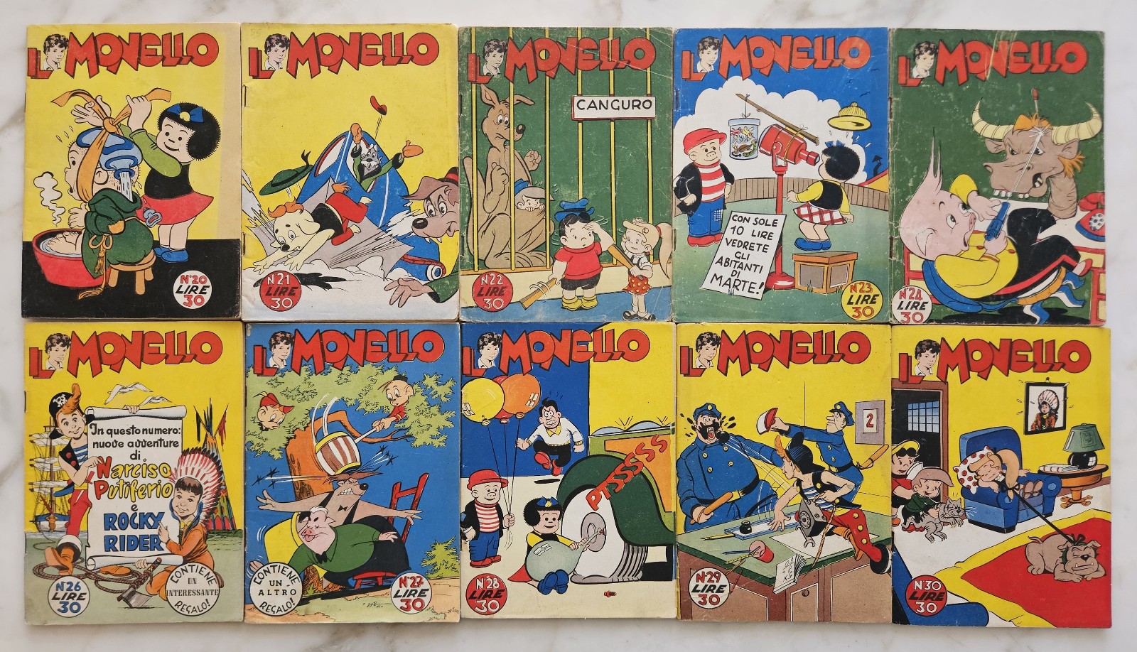 IL MONELLO  1955 lotto di 32 albi dal n. 20 al 52 (meno il 25) - ottimo/edicola