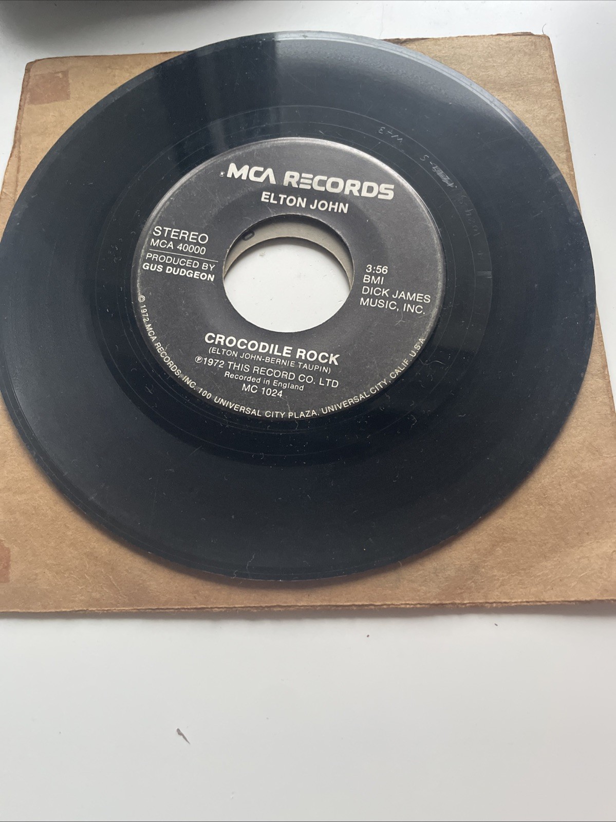 Vinyl 45 RPM Record - Elton John - Crocodile Rock / Elderberry Wine