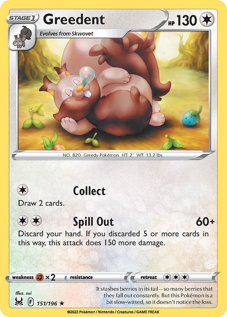Greedent 151/196 Raro Pokemon Origine Perduta Reverse Holo Near Mint