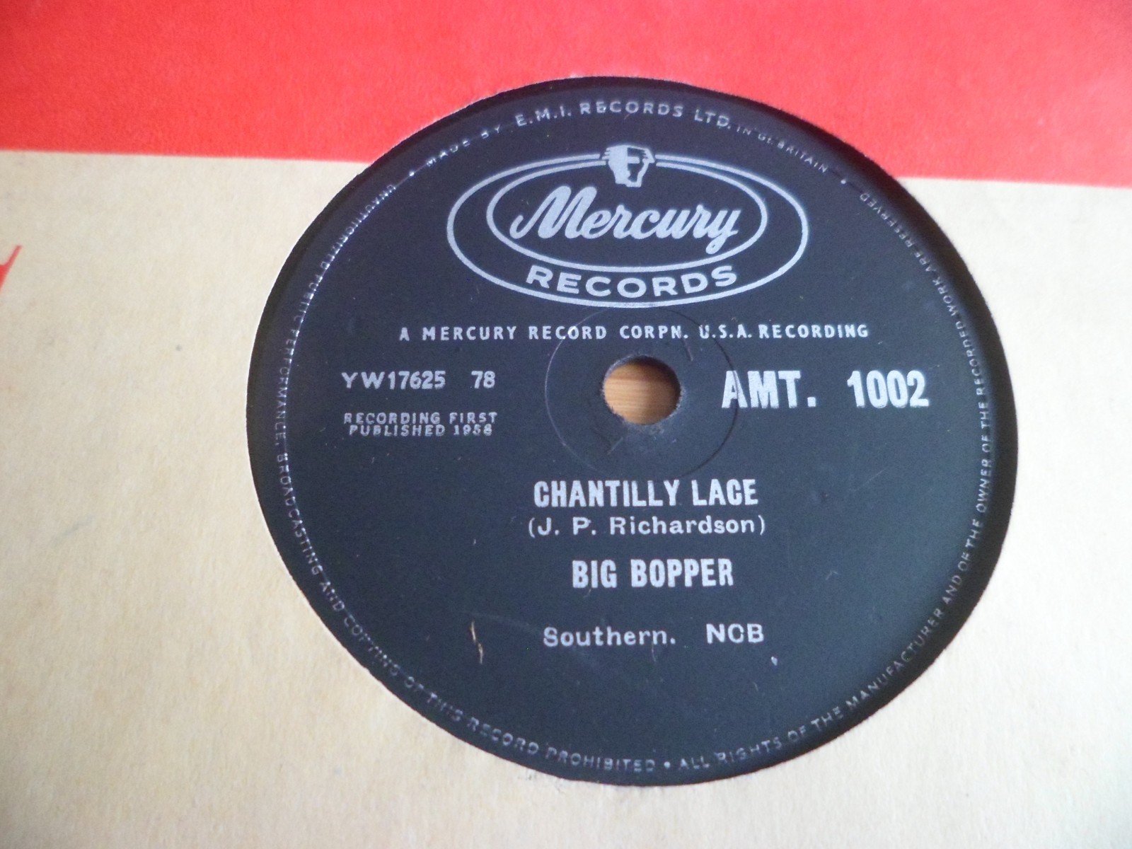 THE BIG BOPPER: CHANTILLY LACE 1958 MERCURY 78RPM SUPER RARE VG+ SUPERB