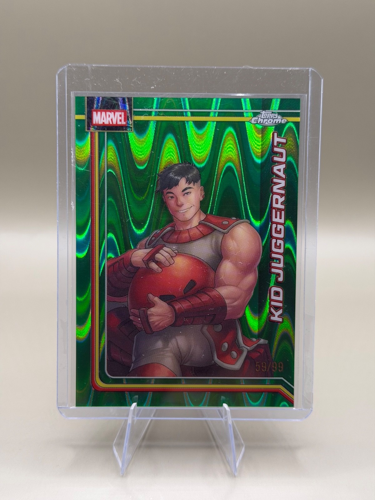 2026 Topps Chrome Marvel Comics #64 Kid Juggernaut rifrattore RayWave verde /99
