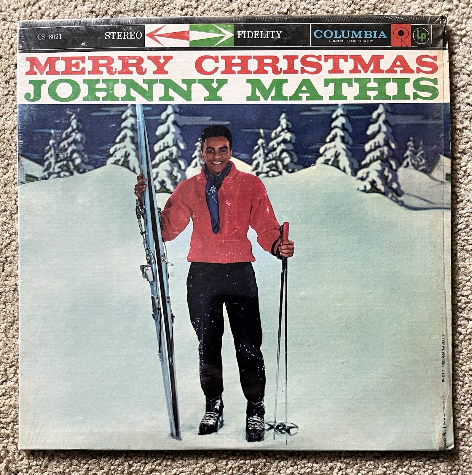 JOHNNY MATHIS Merry Christmas LP in SHRINK - 1958 RE Columbia CS8021 Vinyl * VG+