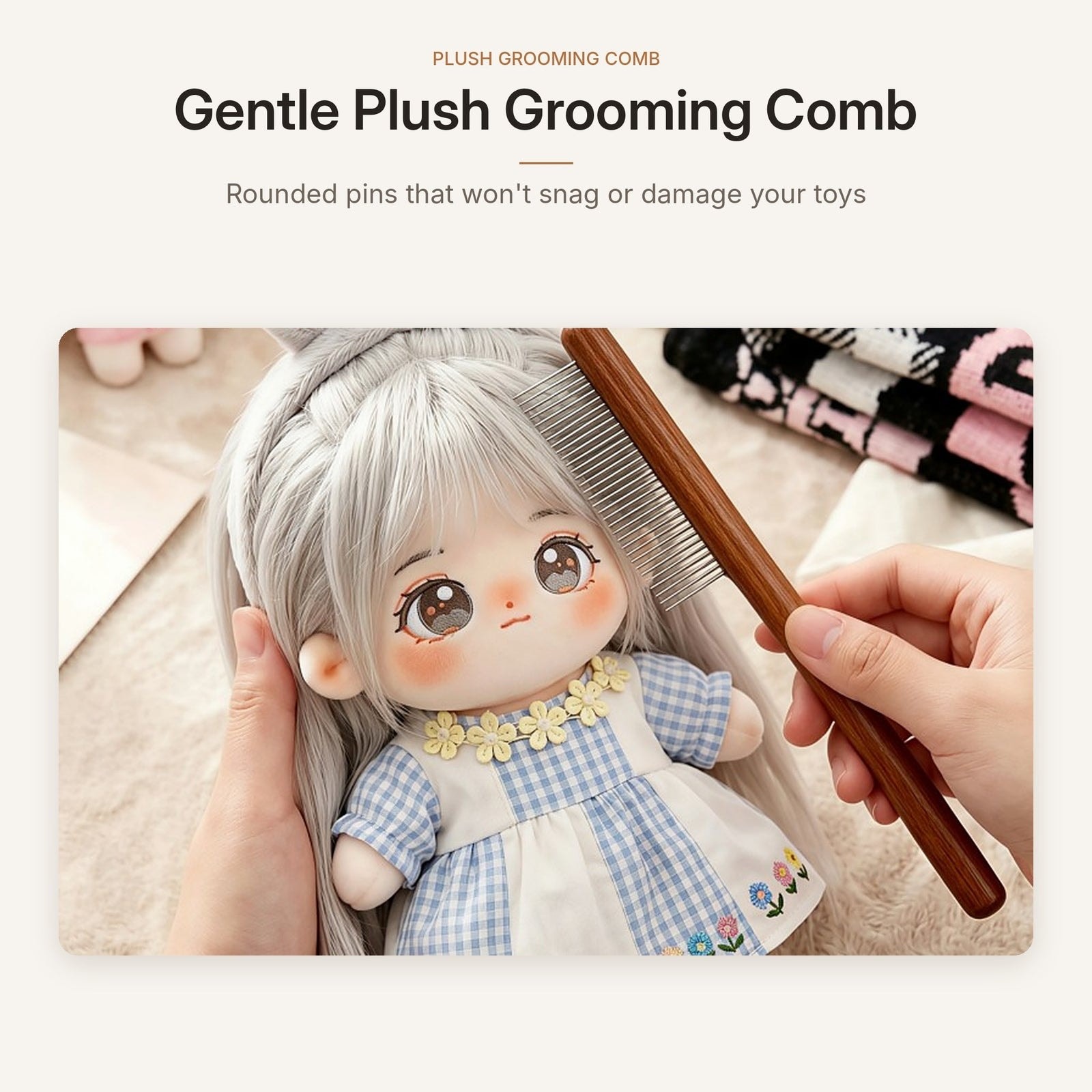 Plush Grooming Comb – Solid Wood Handle & Steel Pins – Default Title [AL-COMB]