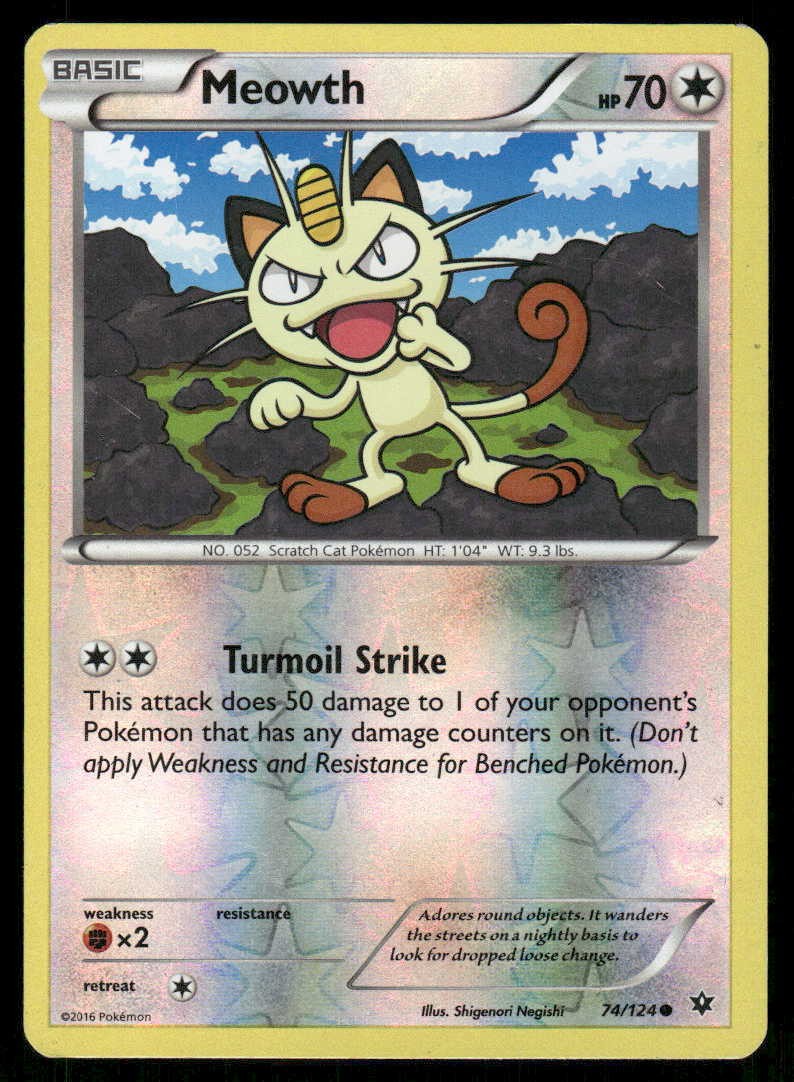POKEMON MEOWTH FATES COLLIDE 74/124 REVERSE HOLO C LP