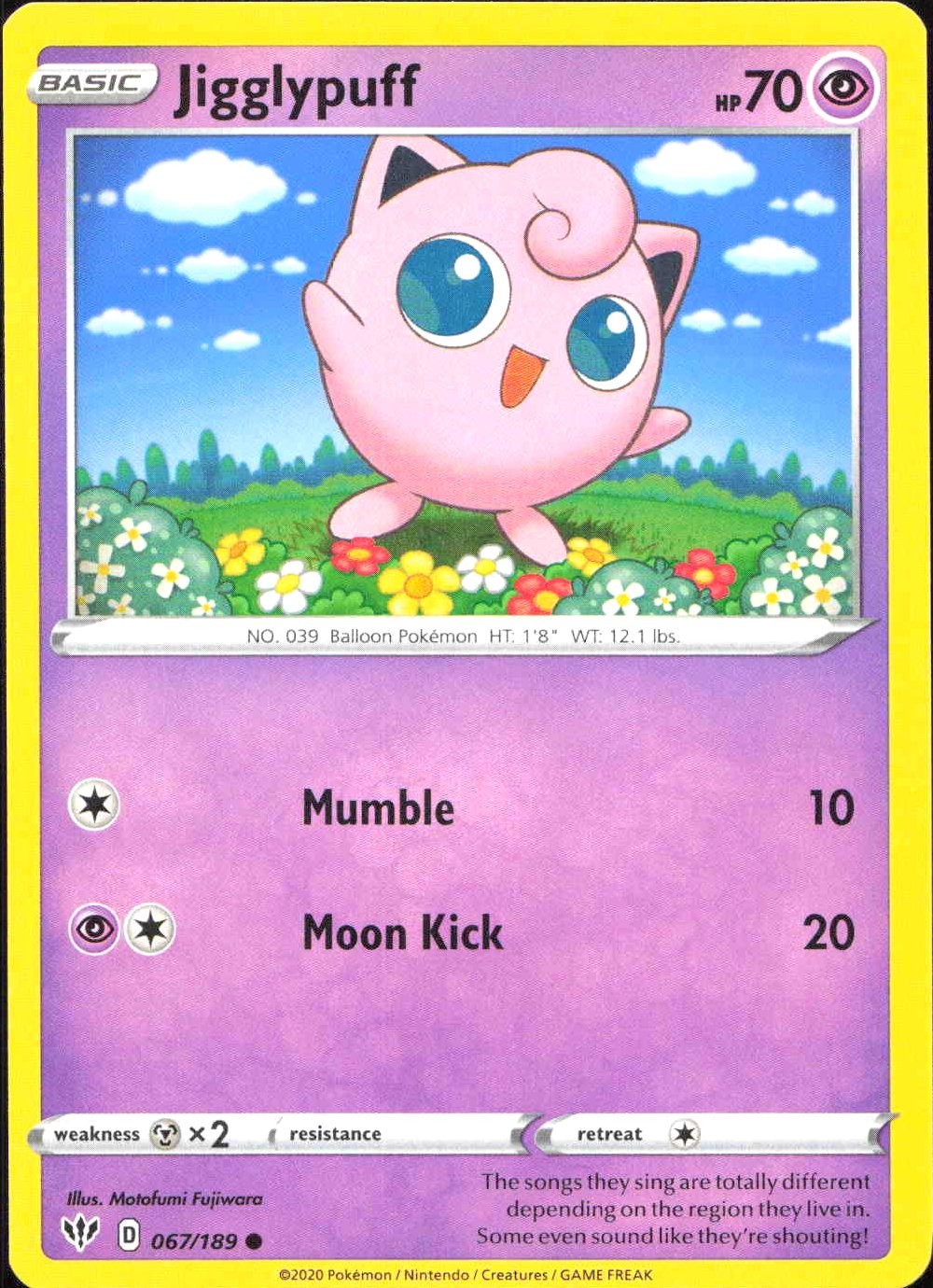 Jigglypuff 67/189 Darkness Incendio 2020 quasi nuovo Pokémon