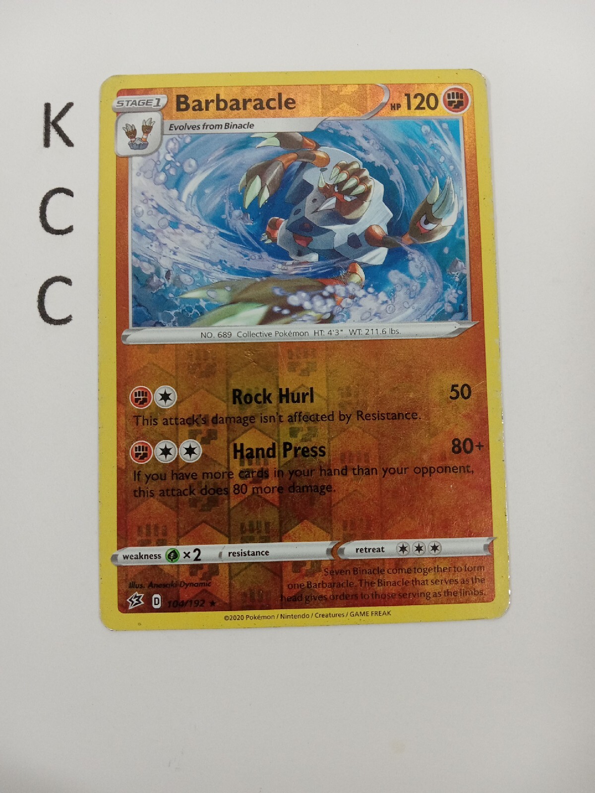 Pokémon TCG Barbaracle Scontro Ribelle 104/192 Reverse Holo Raro