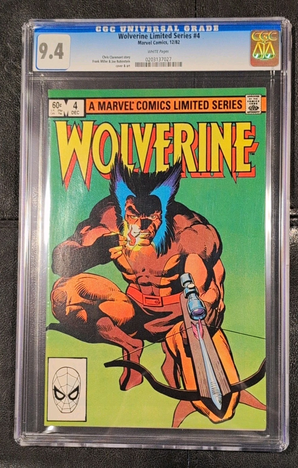 CGC 9.4 Wolverine serie limitata #4 1982 Marvel Claremont Miller White Pgs
