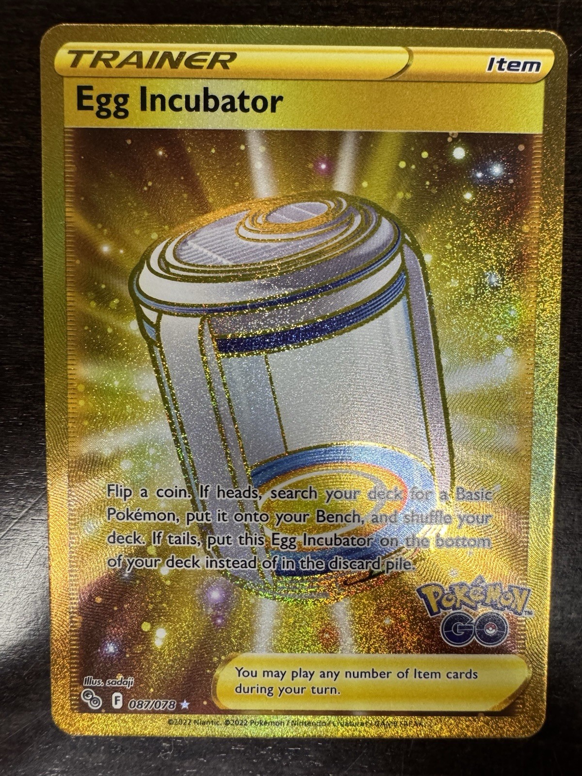 Egg Incubator 087/078 Pokemon GO Gold Secret Rare Trainer Pokemon Card NM
