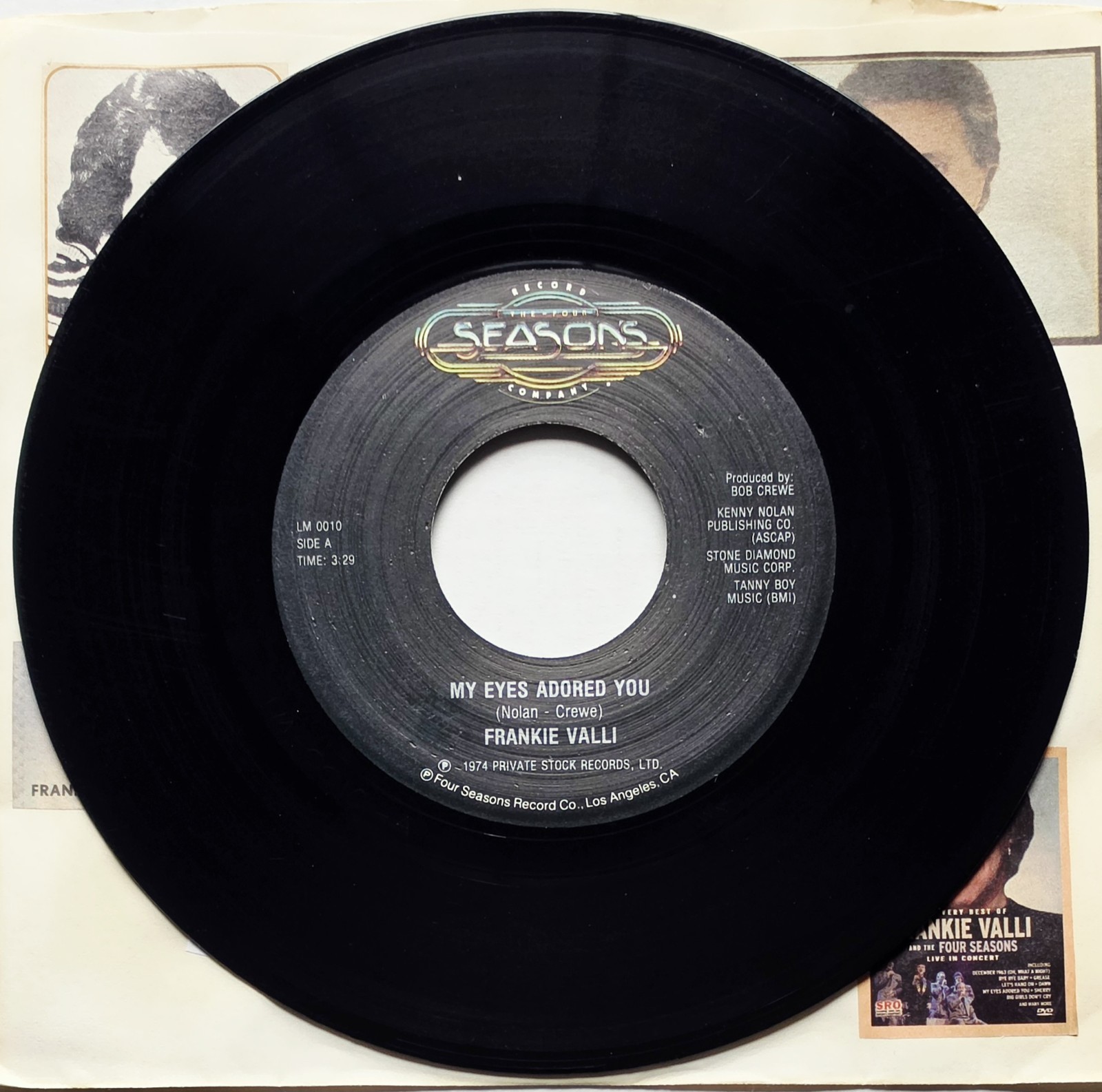 FRANKIE VALLI - MY EYES ADORED YOU / SWEARIN' TO GOD 7" SINGLE 45 RPM STEREO
