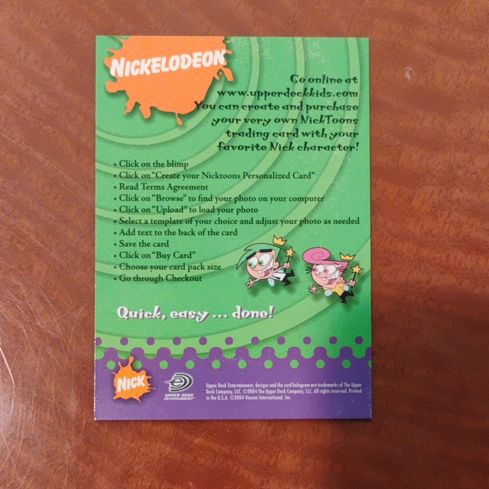 2004 Upper Deck Nicktoons Personalized Card Promo The Fairly OddParents