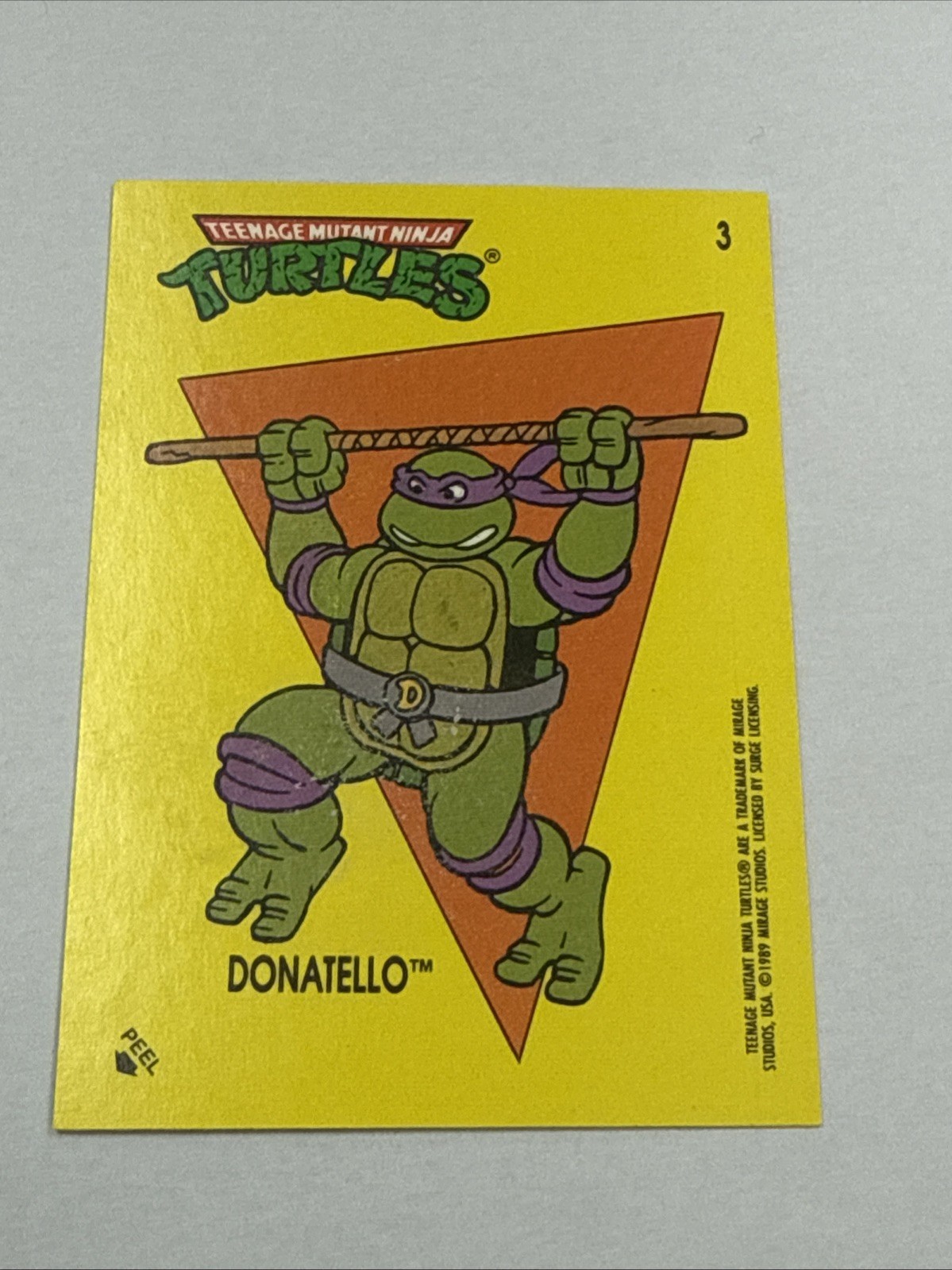 Adesivo Topps Teenage Mutant Ninja Turtles TMNT serie 1 1989 #3 Donatello