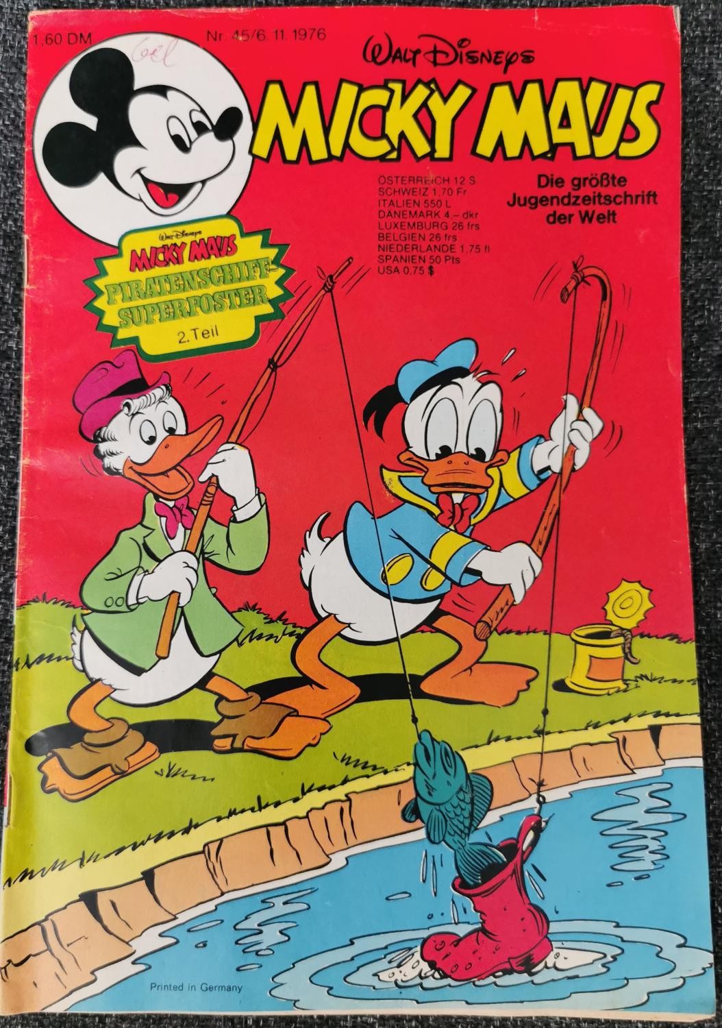 Topolino quaderno 45 - 6.11.1976 Walt Disney poster nave pirata 2 pezzi snipp