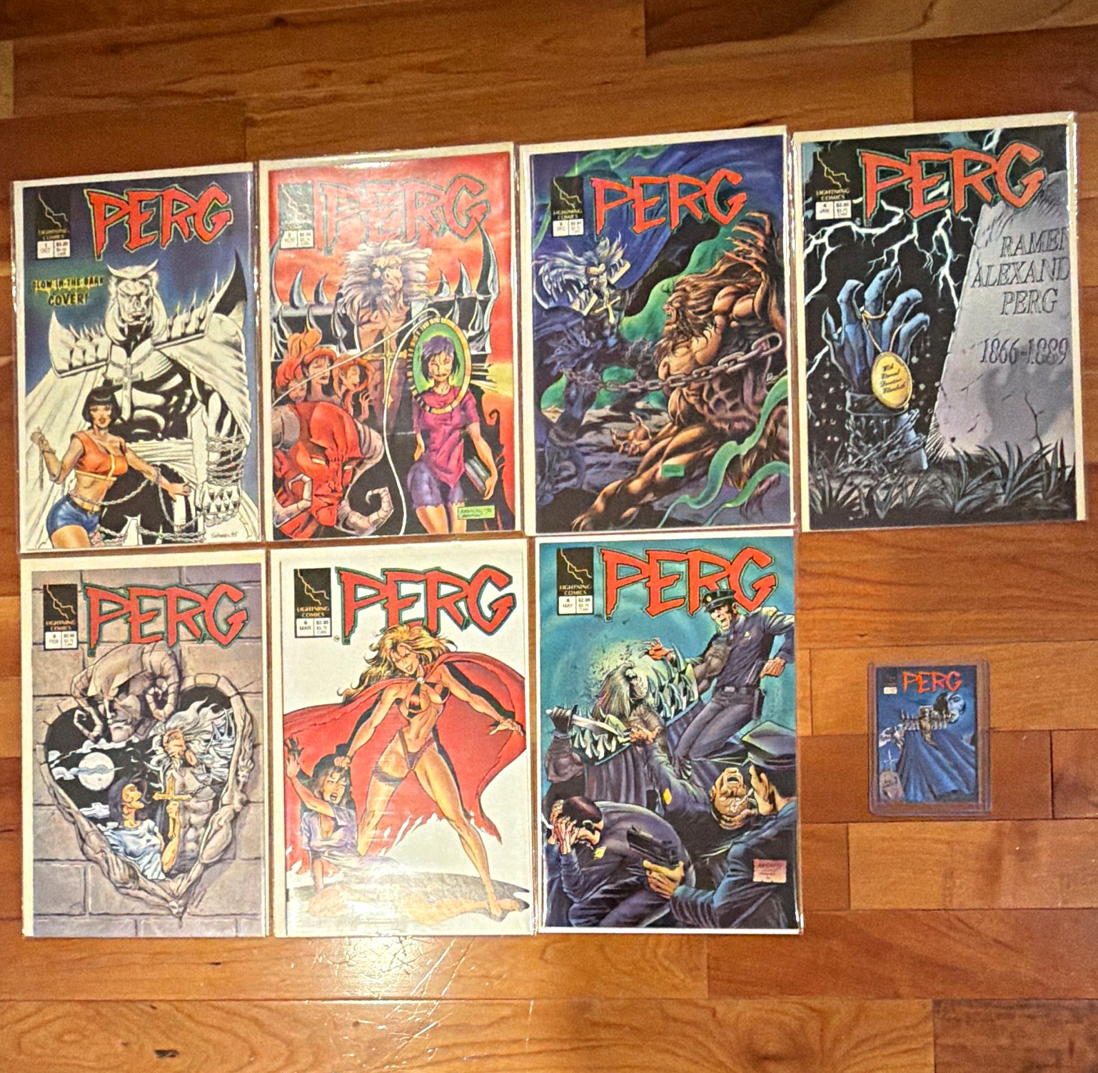 Lightning Comics PERG #1 copertina Glow-In-The-Dark 1993 lotto fumetti 1-6,8, card