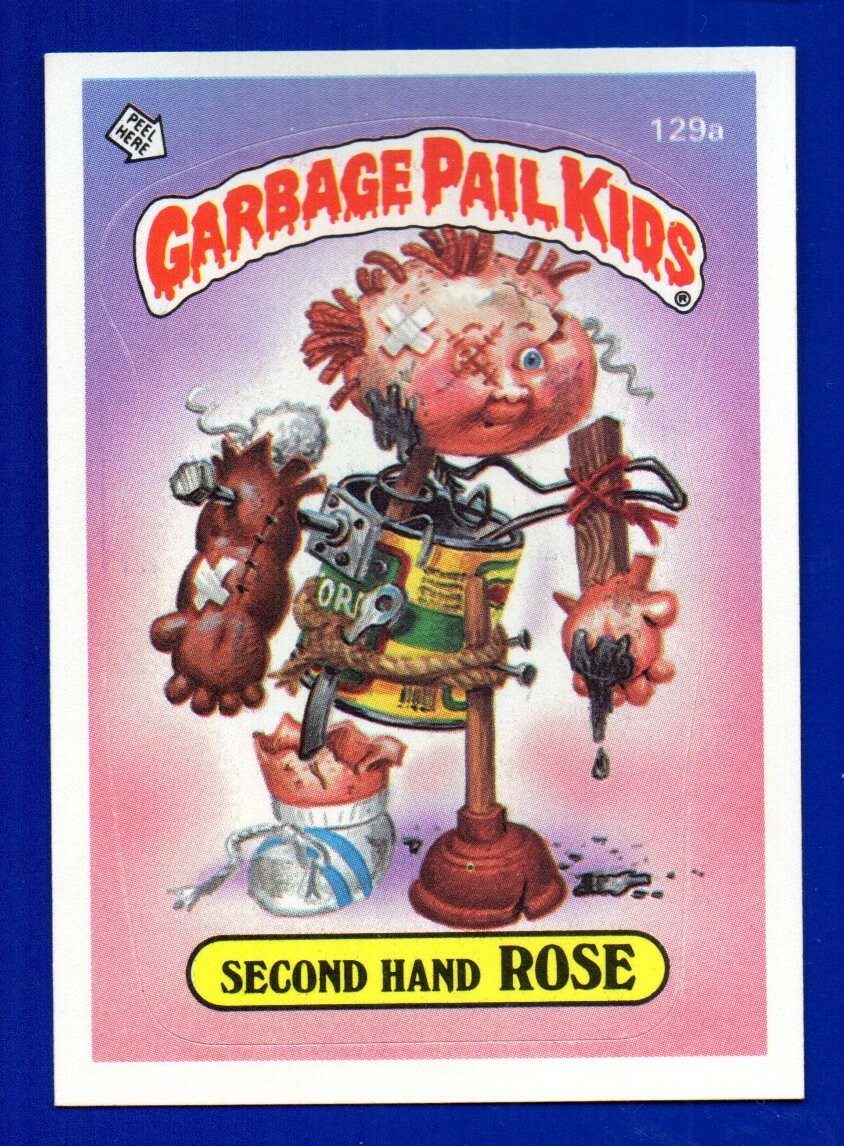 ADESIVO SECONDA MANO ROSA 1986 SECCHIO SPAZZATURA BAMBINI #129A NEARMINT ANGOLI ACUTI 