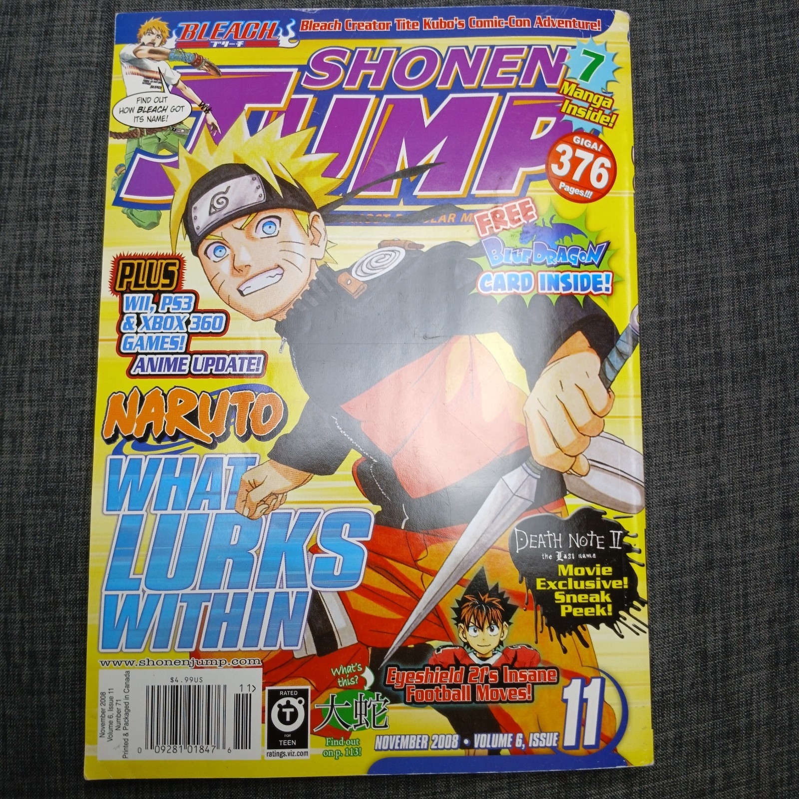Shonen Jump Manga Bleach Novembre 2008 Volume 11 Numero 7 Naruto Death Note - TA