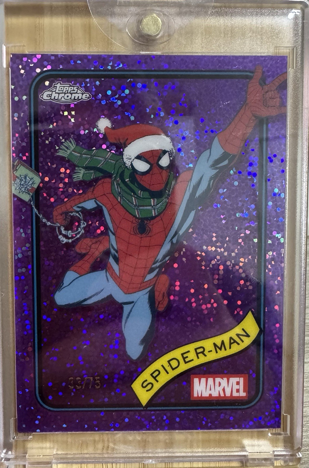  2025 Topps Chrome Marvel Spider-Man esclusive per dipendenti viola scintillante /75