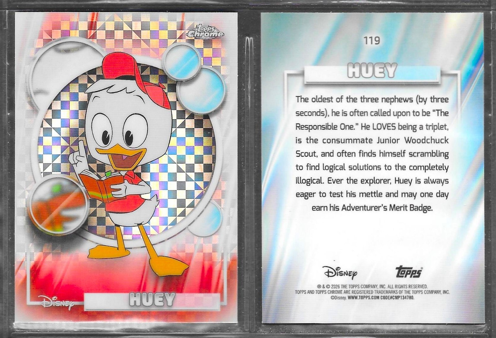 Topps Chrome Disney 2026 #119 Huey Duck X-Fractor Card