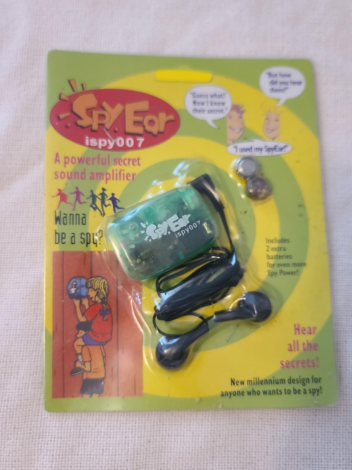 Dispositivo di ascolto orecchie spia vintage audio spia giocattolo retrò NUOVO NOS raro anni 80 90 tecnologia