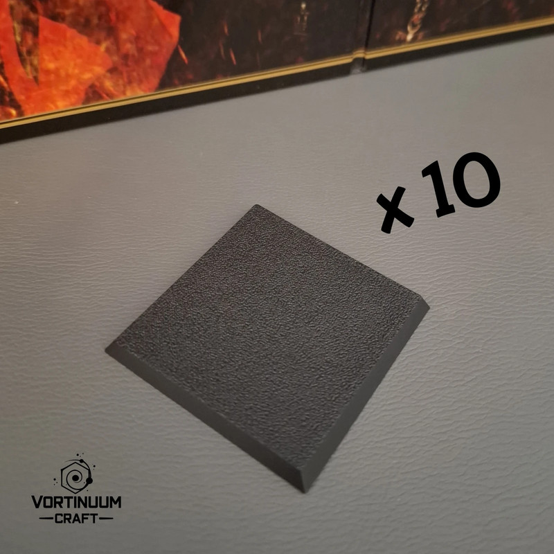 Socles carrés 50x50mm, LOT DE 10, en PLA noir. Pour divers jeux, The Old World, Warhammer