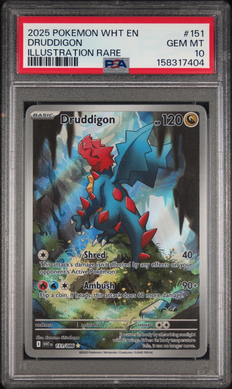 Pokemon Druddigon White Flare 151/086 Illustrazione Rara PSA 10 Gemme Mint Low Pop