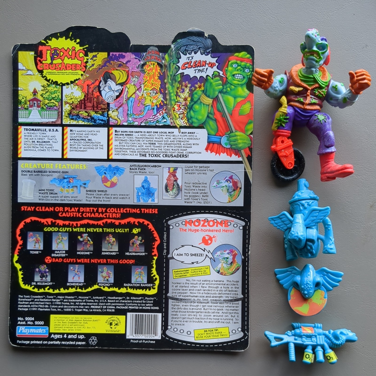 Action figure Toxic Crusaders Nozone 1991 vintage quasi completa di cartoncino