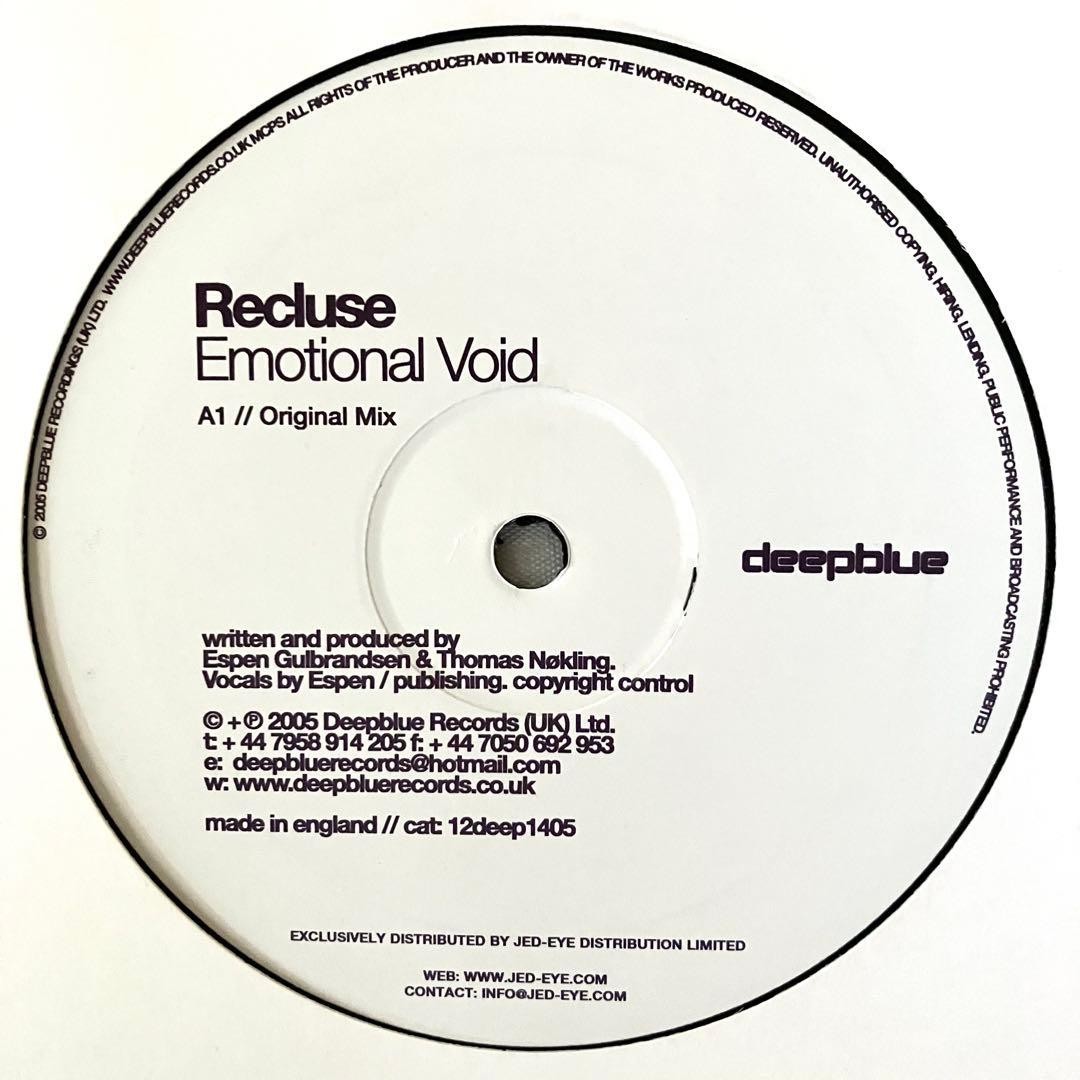 Recluse Emotional Void 12" Vinyl Trance Record EX Condition Pesh