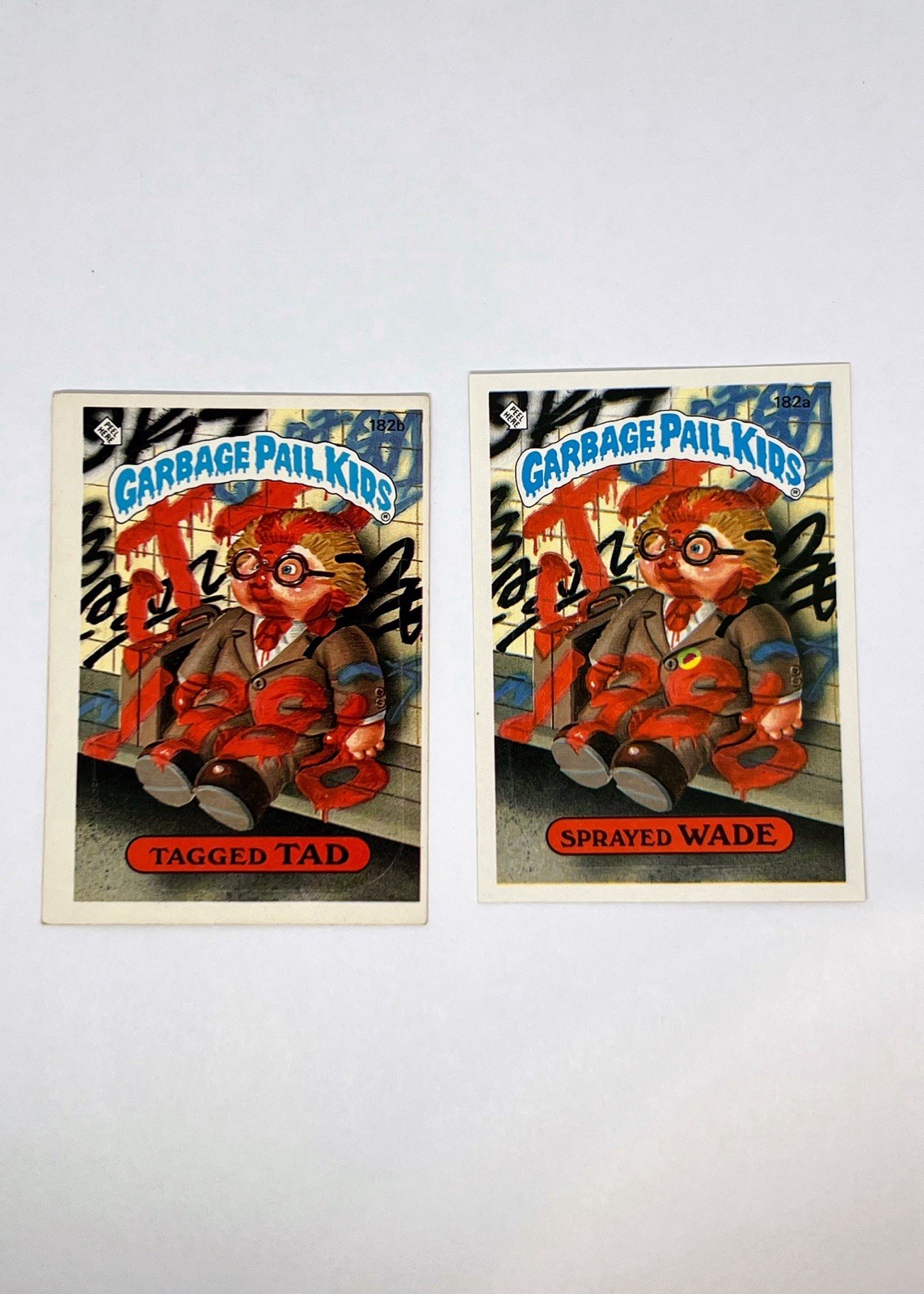 Garbage Pail Kids Topps 1988 #182a Wade spruzzato & #182b etichettato Tad