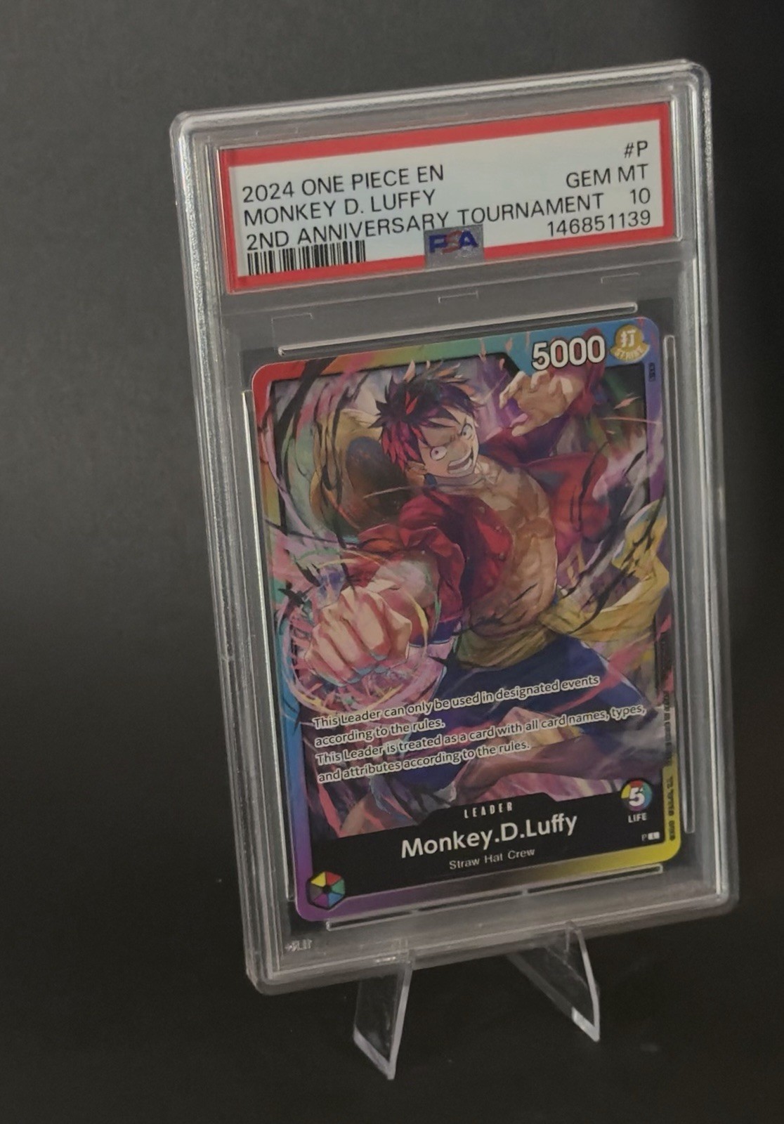 2024 One Piece EN #P Monkey D Luffy 2nd Anniversary Tournament PSA 10 GEM MINT