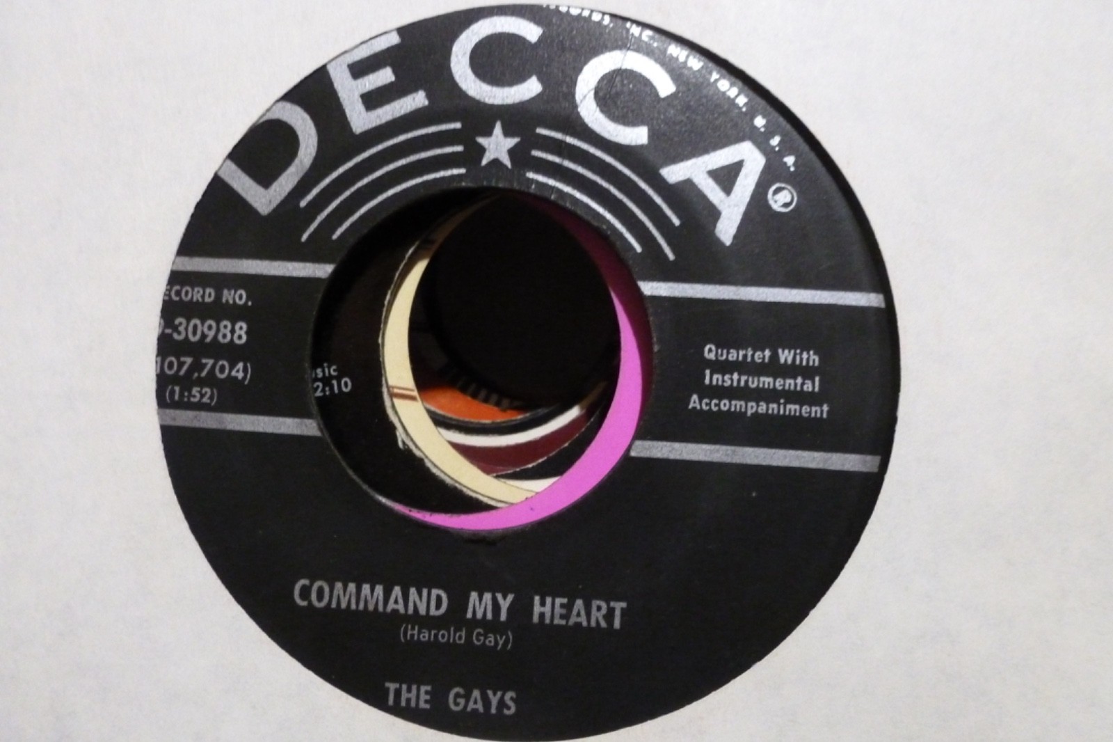 THE GAYS COMMAND MY HEART & ALONE AT THE HARBOR   NEAR MINT.   45