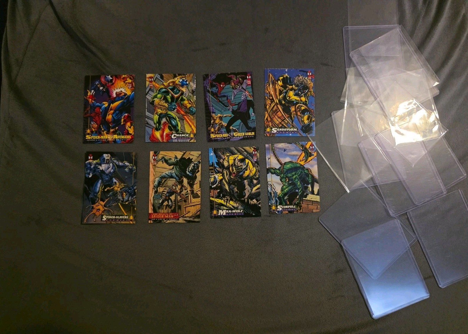 Lotto 8 carte collezionabili Fleer Marvel Spiderman 1994 condizioni miste