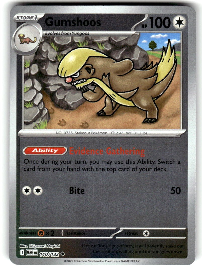 Gumshoos Reverse Holo Non Comune Mega Evolution 110/132 quasi nuovo