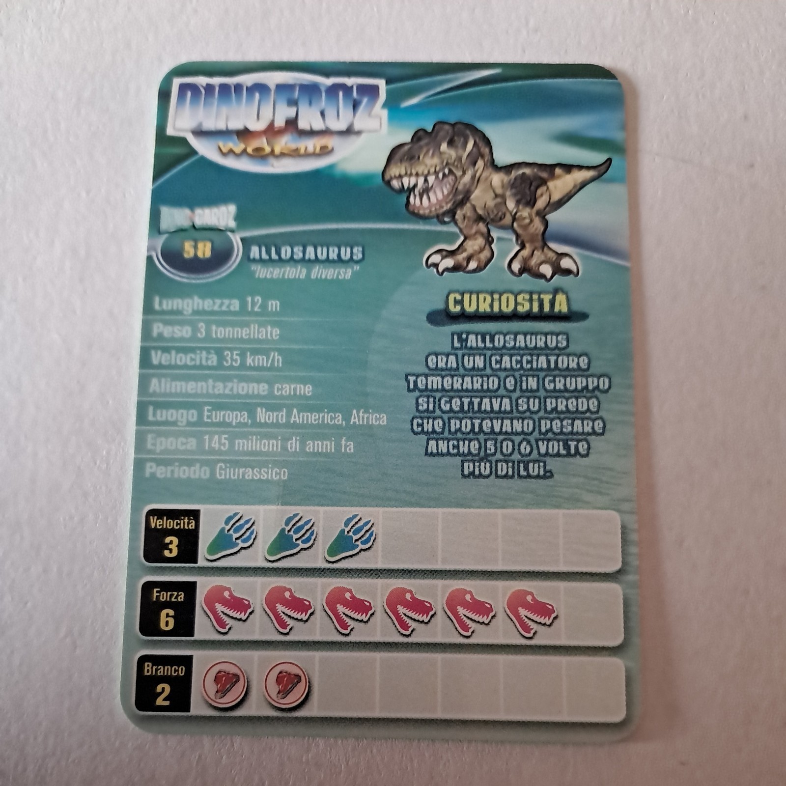 Dinofroz WORLD solo card Giochi Preziosi n° 58 Allosaurus