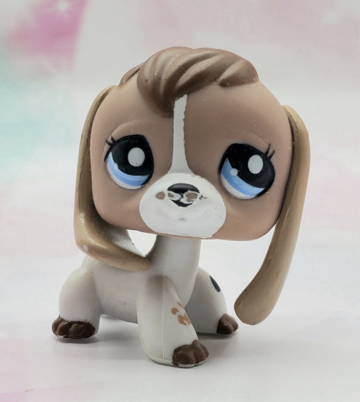 Littlest Pet Shop Authentic # 2207 marrone bianco mucca maculata Beagle imperfetta