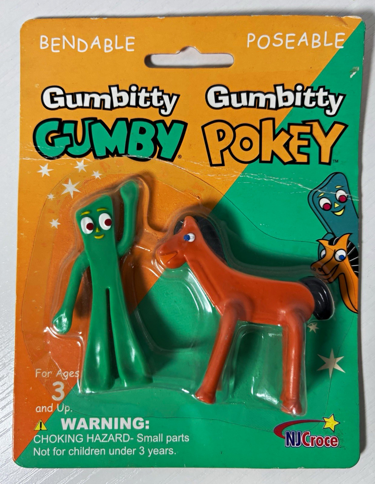 Vintage 2002 Gumbitty Gumby & Pokey Mini Set di Figure Pieghevoli NJ Croce Toysmith Nuovo