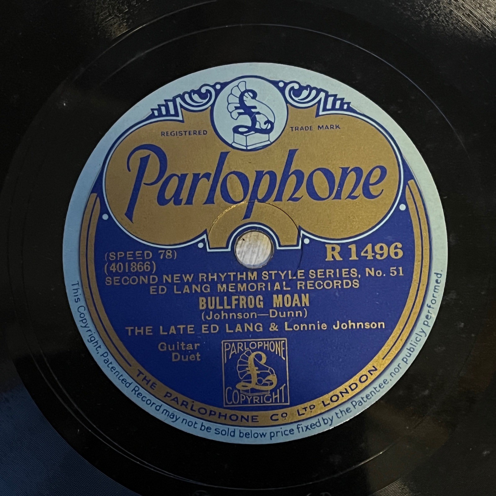 JAZZ GUITARS: LONNIE JOHNSON & EDDIE LANG - ‘BULLFROG MOAN’ PARLOPHONE 78!