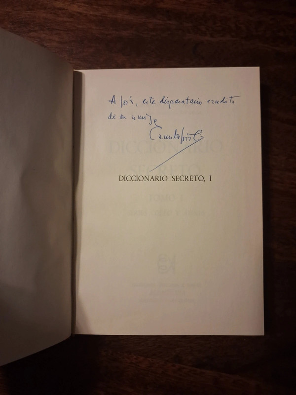 Diccionario secreto, Camilo José Cela (con su dedicatoria)