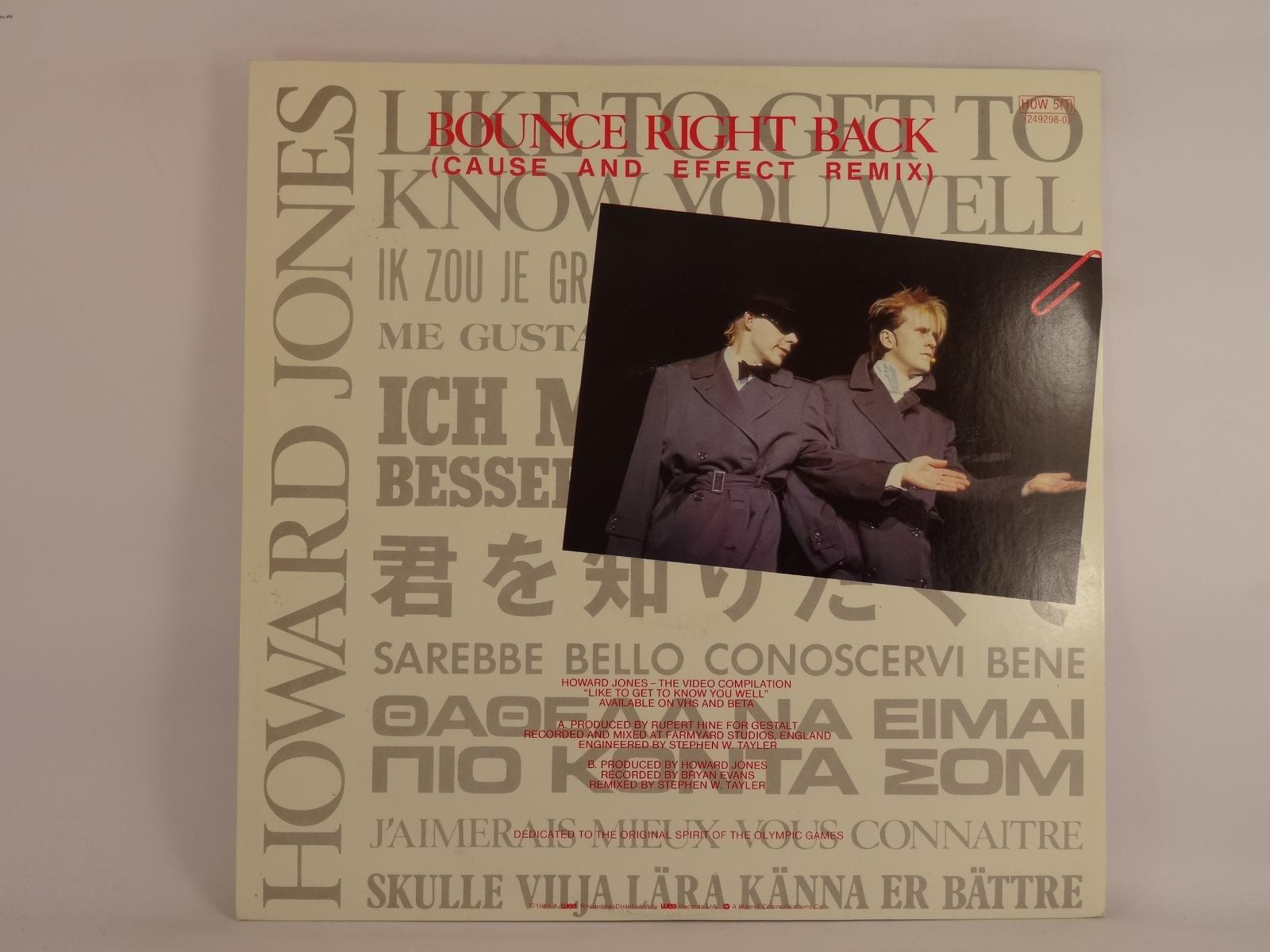 HOWARD JONES LIKE TO GET TO KNOW YOU WELL (261) 2 Track 12" Single plus Picture 