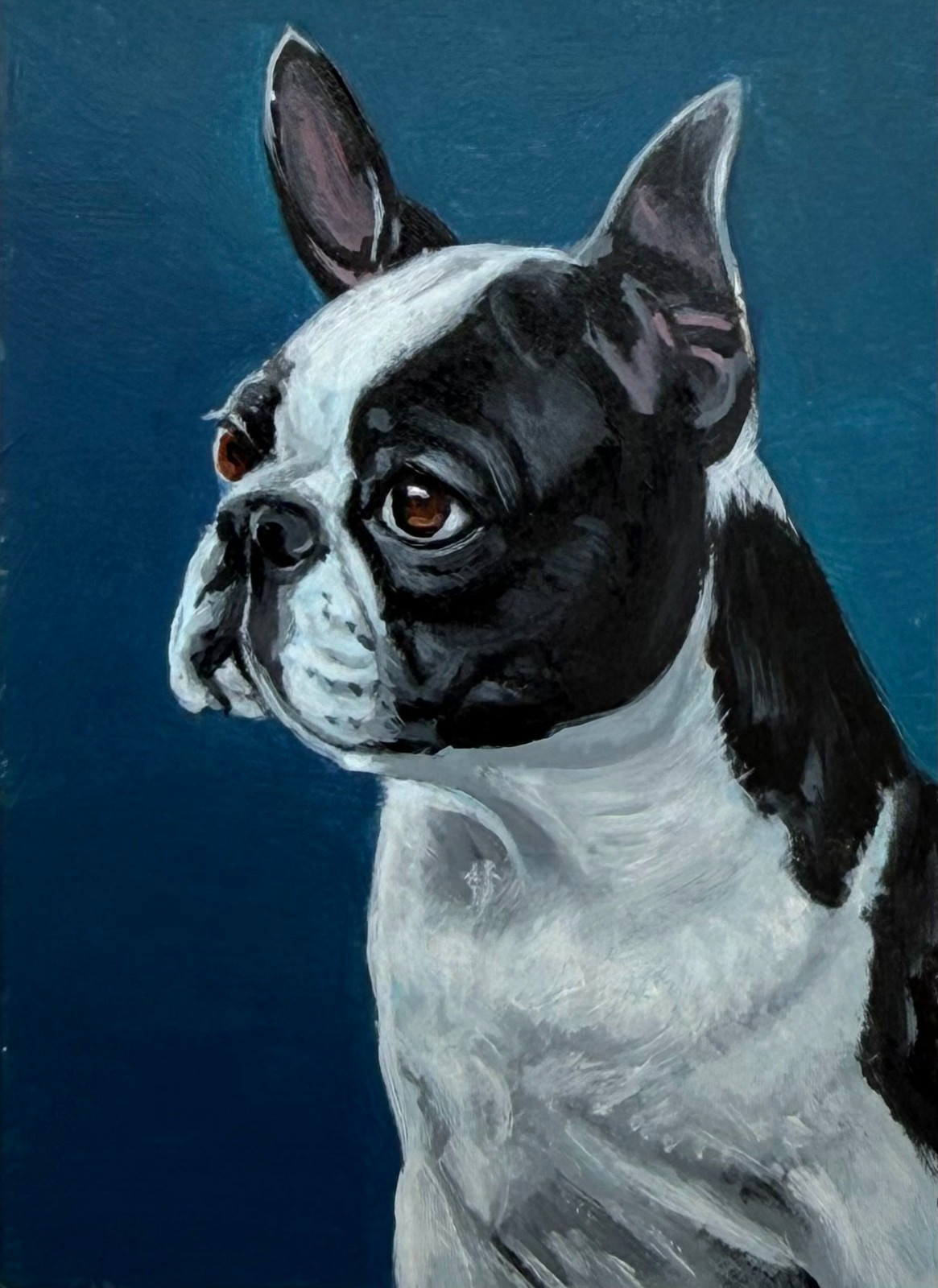 Boston Terrier cani pittura acrilica piccolo schizzo arte carta 1/1 ACEO-ATC -Tanya