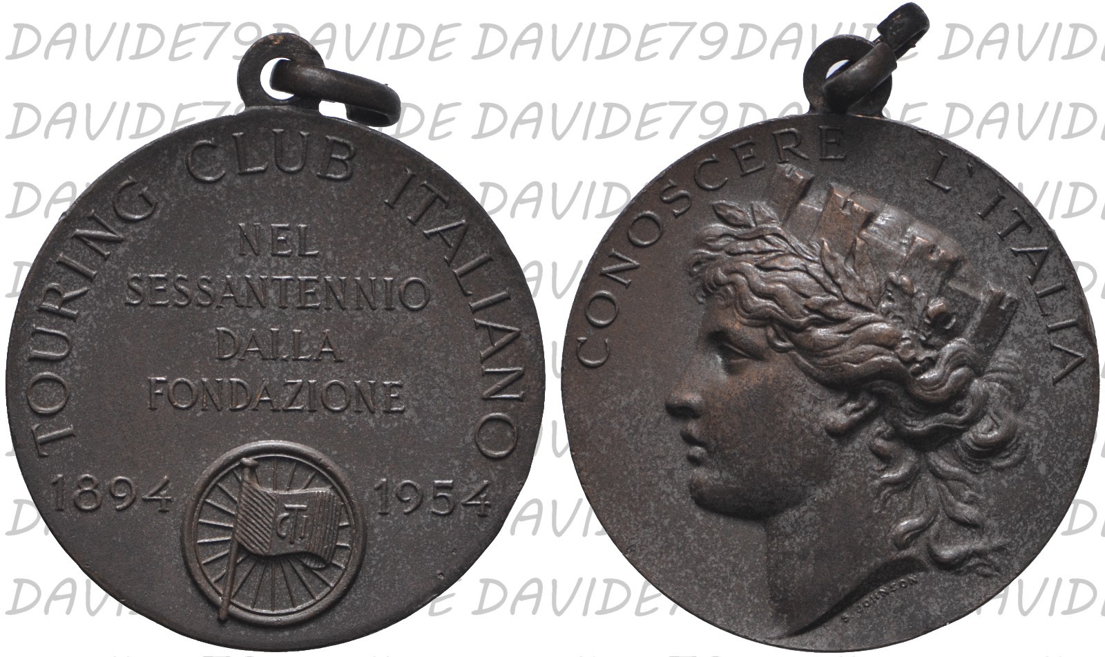 02745] MEDAGLIA - 60° ANNIVERSARIO FONDAZIONE TOURING CLUB ITALIANO 1894 1954