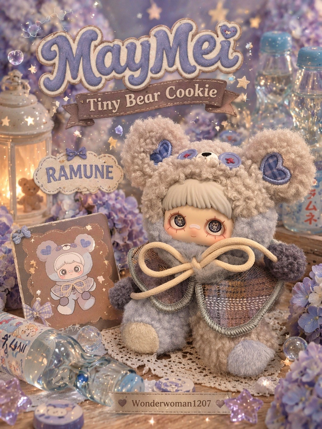 🥤💙MAYMEI TINY BEAR COOKIE RAMUNE PLUSH DOLL PENDANT KAWAII NEW BOXED GIFT🥤💙