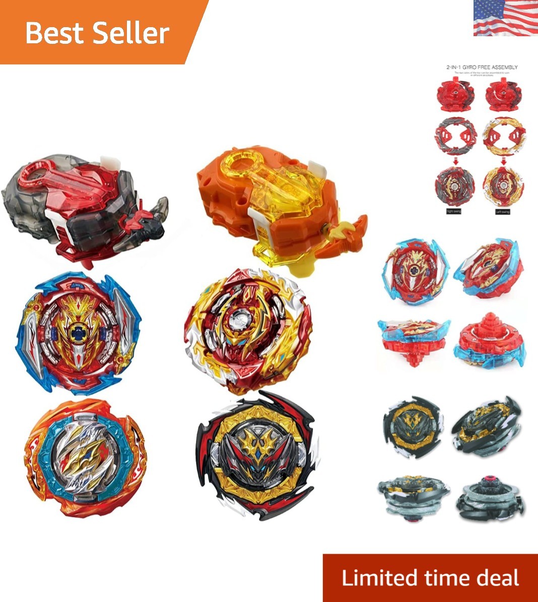 Battle Burst Giroscopio Giocattolo Set - 4 Spinning Top e 2 Lanciatori, Divertente per Bambini Età 6-8!