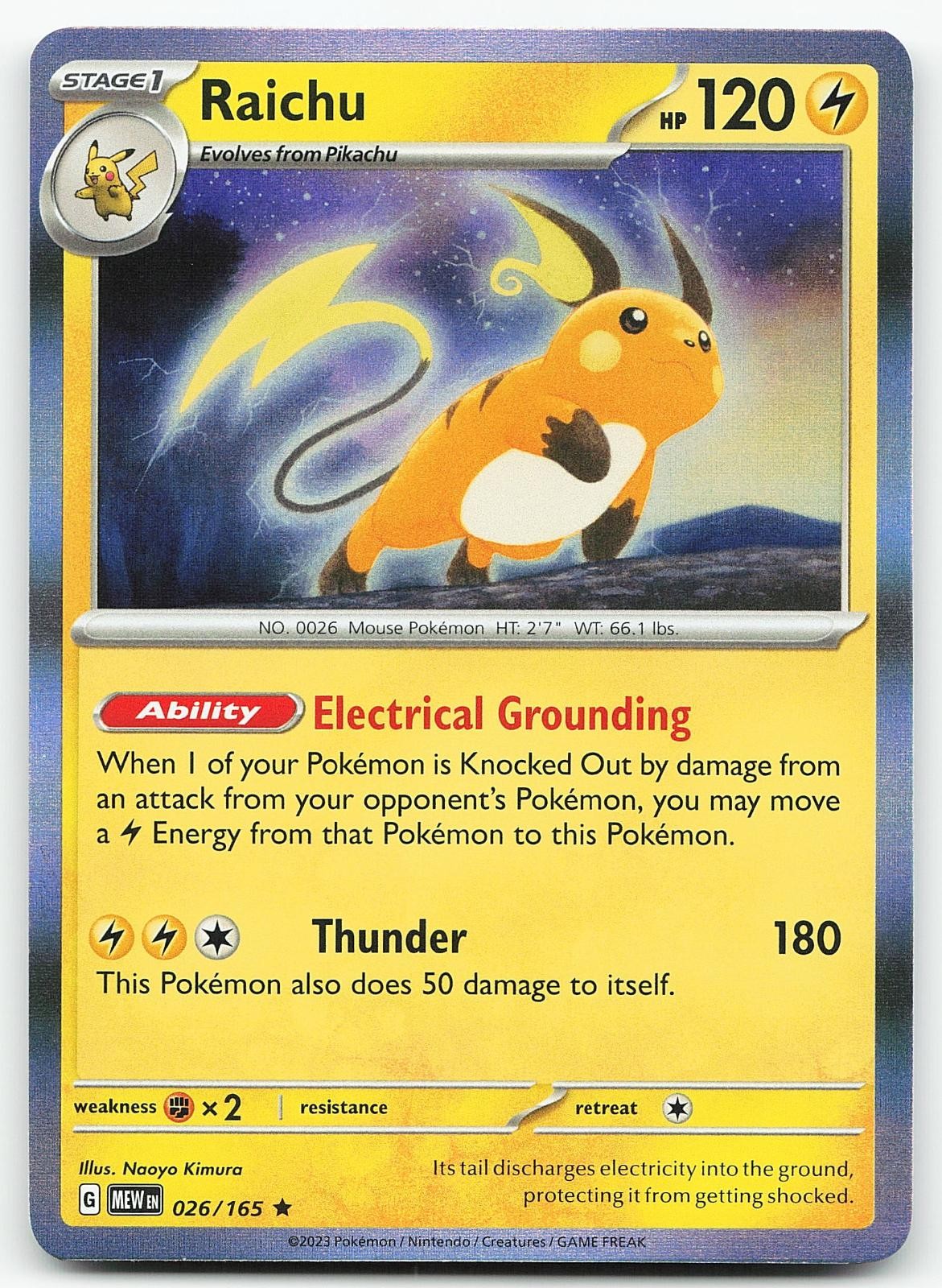 Pokemon Raichu 026/165 151 Raro Holo quasi nuovo