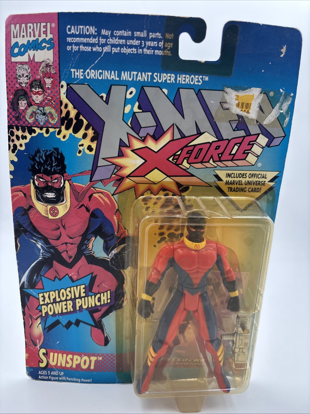 TOY BIZ X-MEN X-FORCE SUNSPOT 1994 ON CARD 5 INCH EXPLOSIVE POWER PUNCH