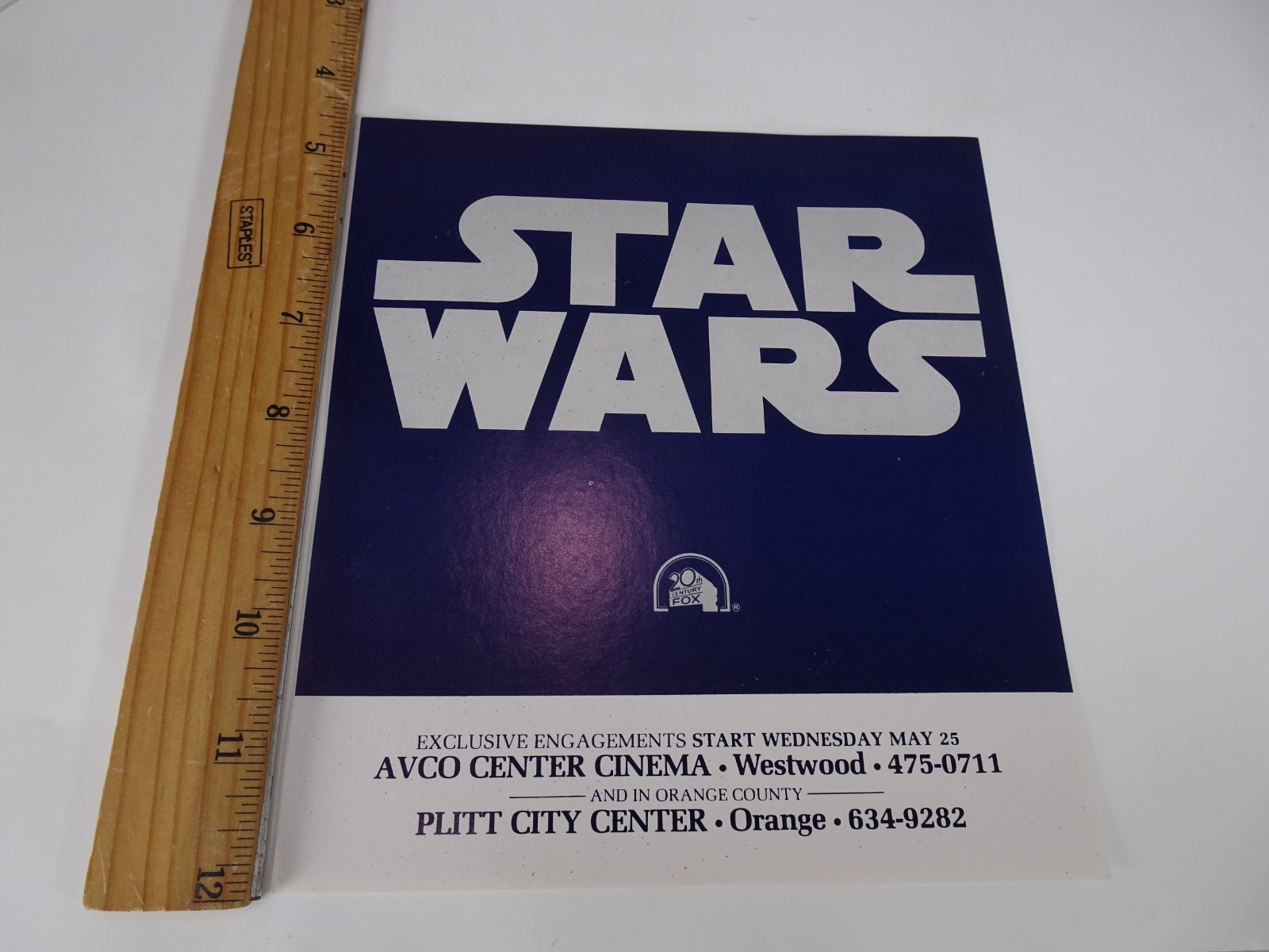 Volantino pubblicitario Star Wars Avco Center Cinema 20th Century Fox 1977 raro come nuovo