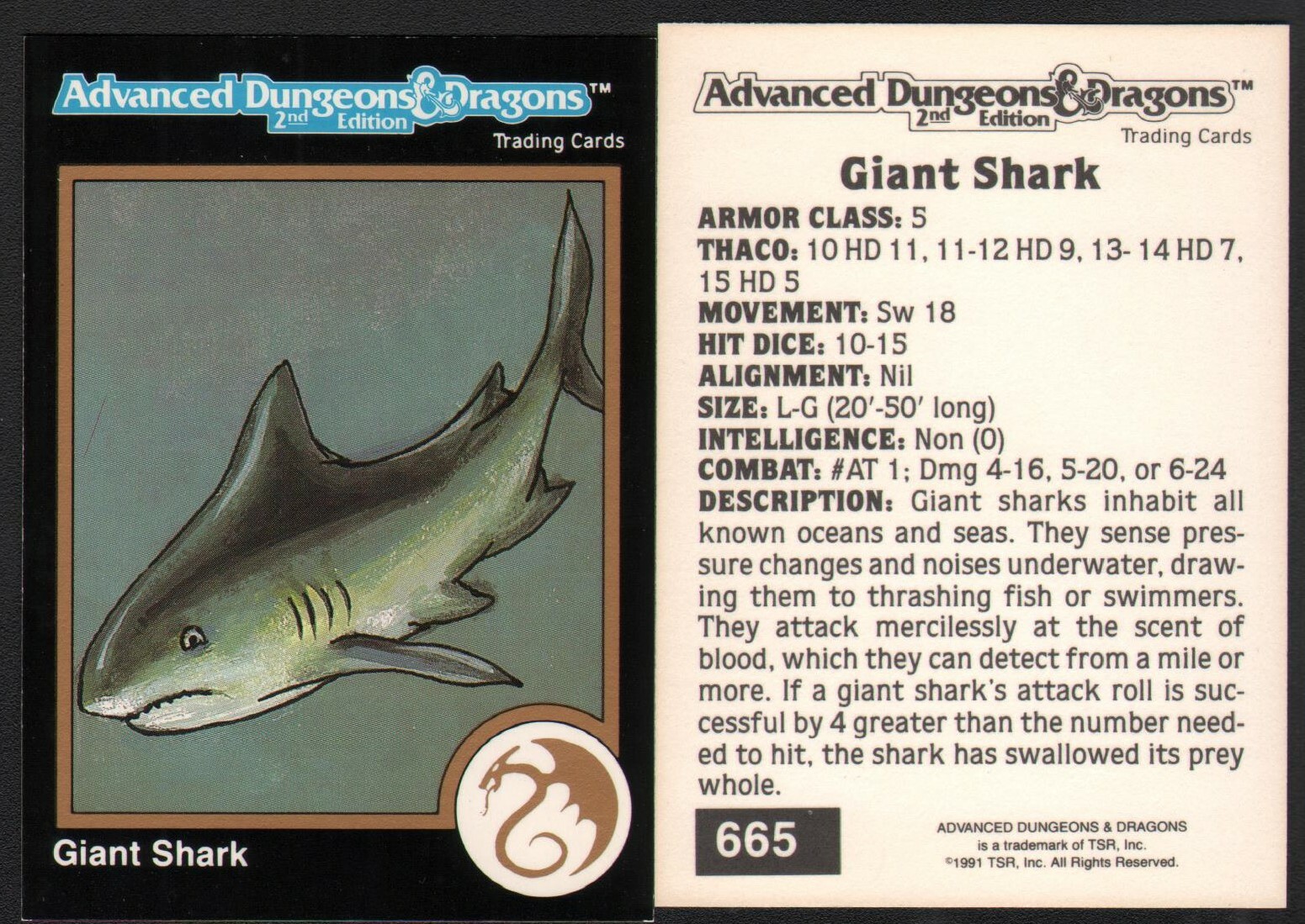 1991 TSR AD&D Gold Border RPG Fantasy Art Card #665 Dungeons & Dragons ~ Squalo