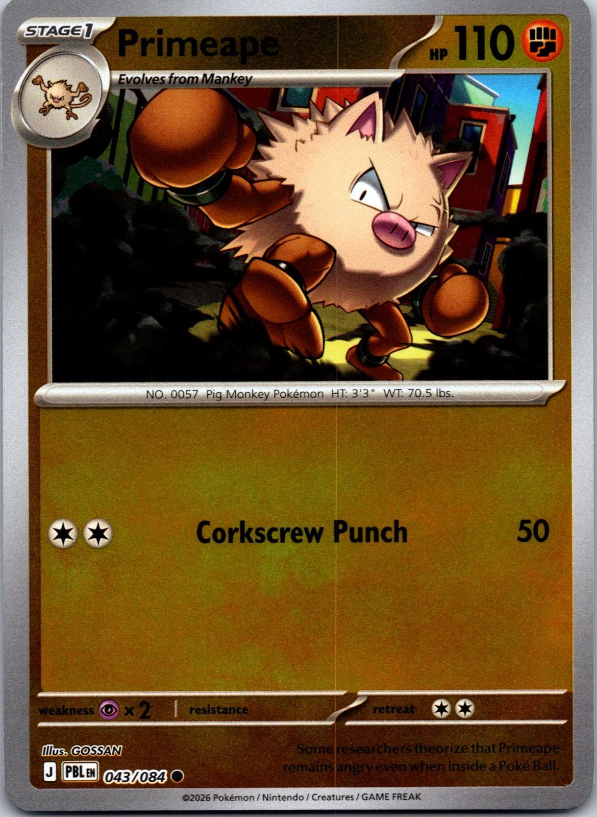 Primeape 043/084 Common Pitch Black Pokemon Near Mint