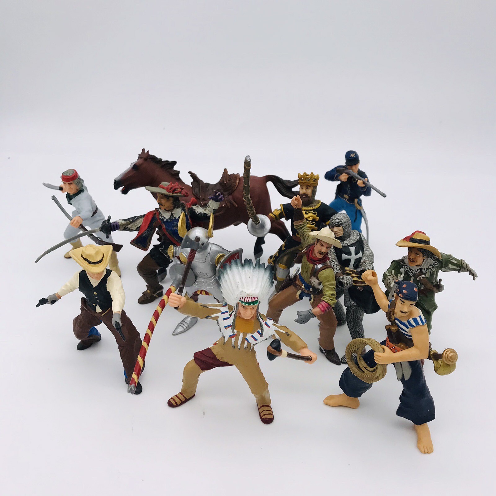 Papo • Soldato Pirata Cowboy Cavaliere Cavallo Ecc • Pacchetto Giocattolo 12 Figure • Raro