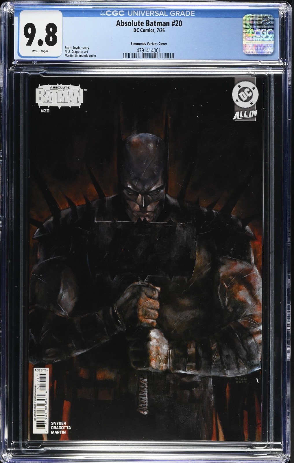 Copertina variante Simmonds 9.8 CGC Universal Grade Absolute Batman #20 (1:25)